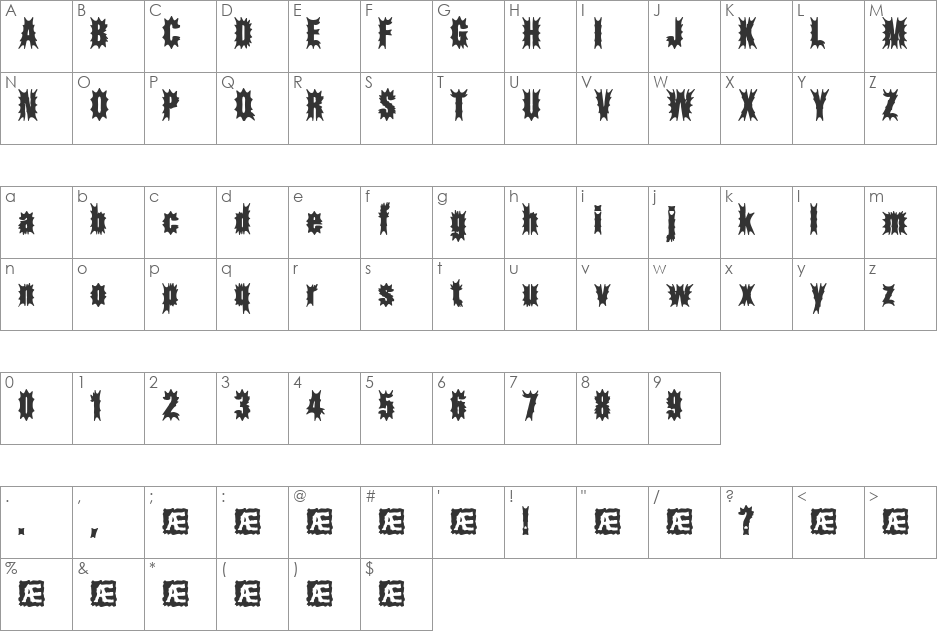 Aftermath (BRK) font character map preview