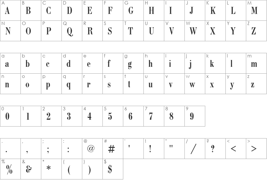 BodoniCondC font character map preview