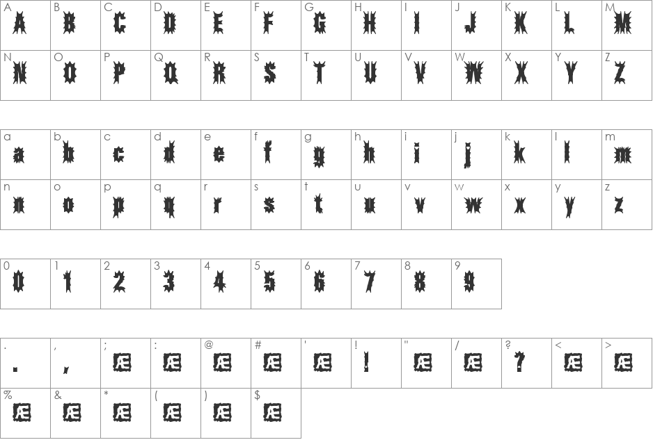 Aftermath BRK font character map preview