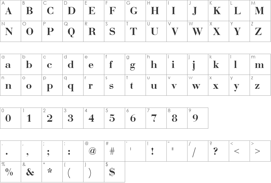 BodoniNo1URWDDemBol font character map preview