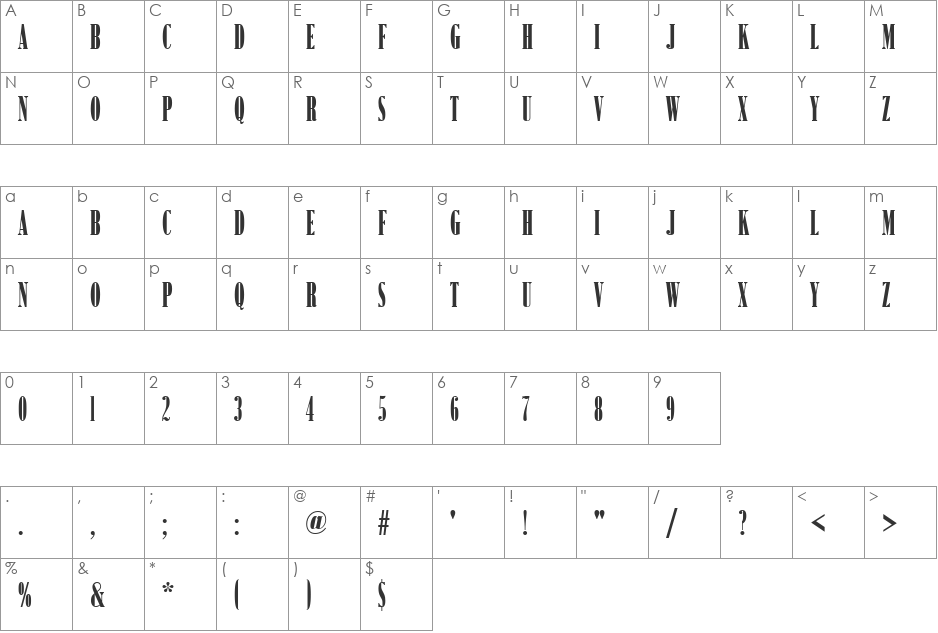 BodoniNo2ComDUlt font character map preview