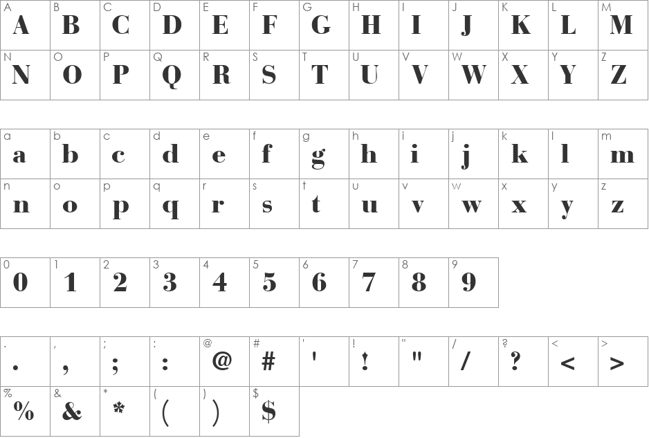 BodoniRecutBlackSSi font character map preview