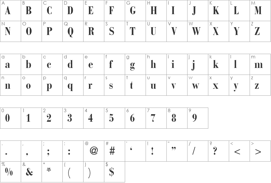 BodoniRecutCondMedium font character map preview