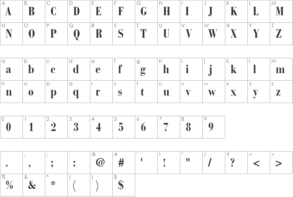 BodoniRecutCondSSi font character map preview