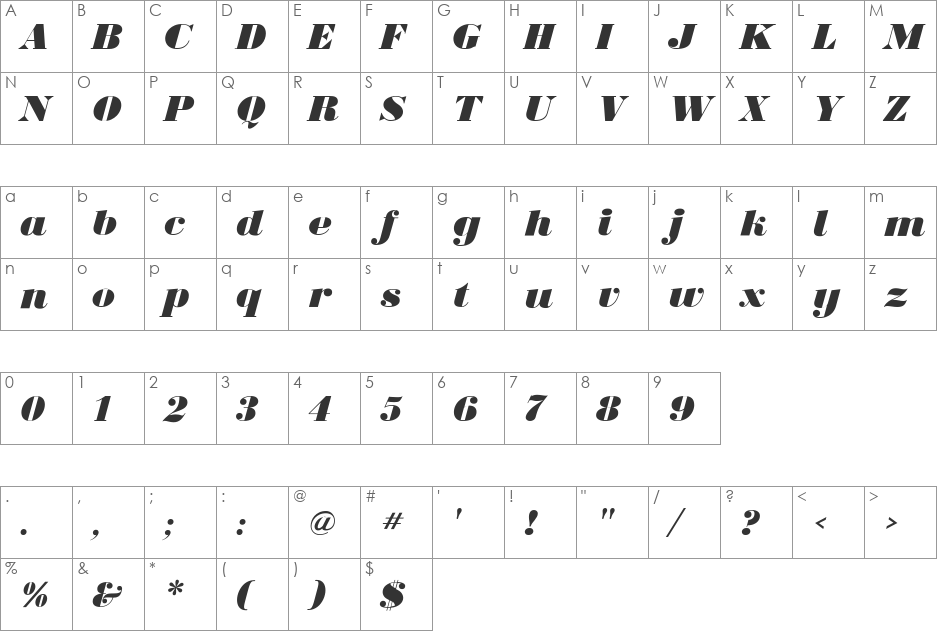 BodoniUltraFLF font character map preview