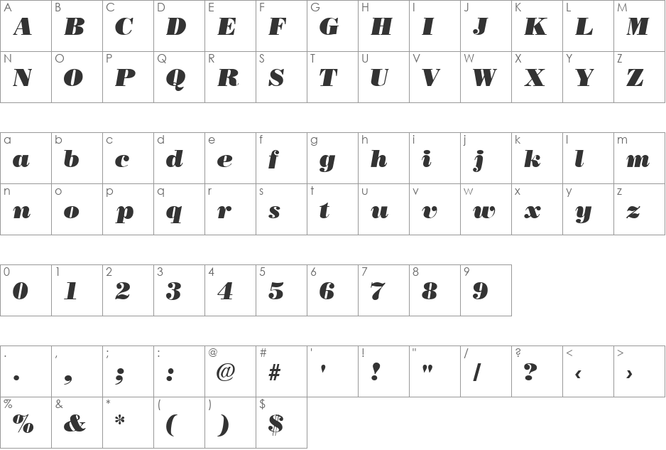 Bodonoff Ultra font character map preview