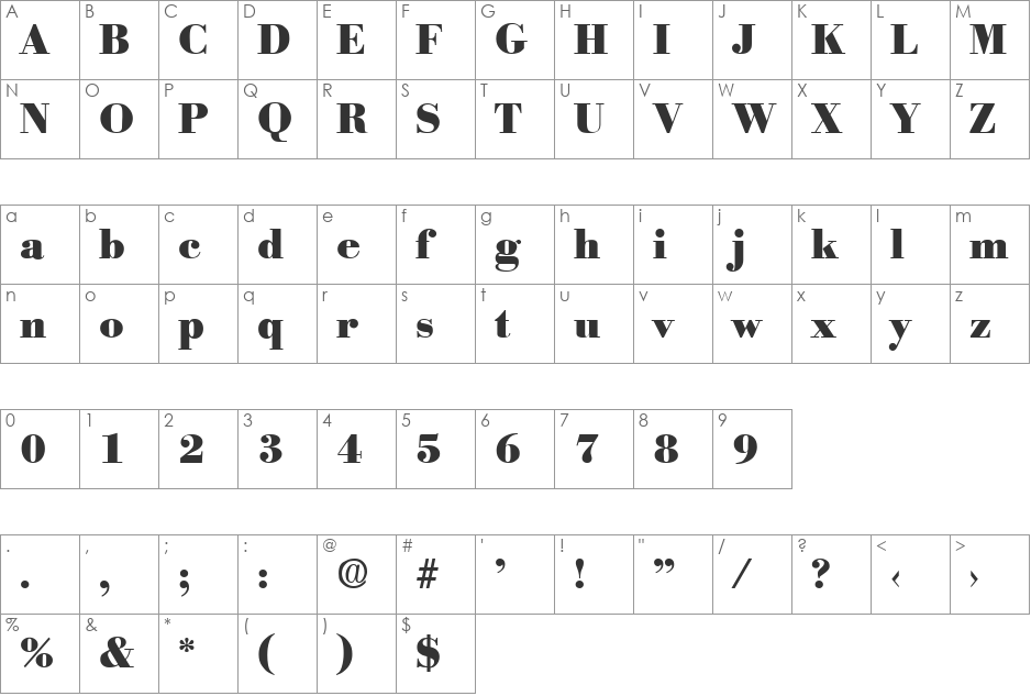 Bodoxi-ExtraBold font character map preview