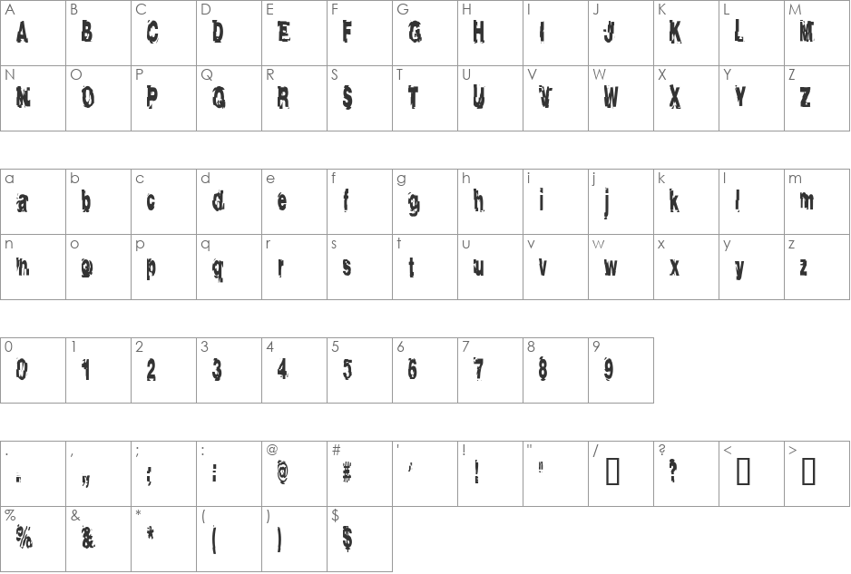 AfterShock font character map preview