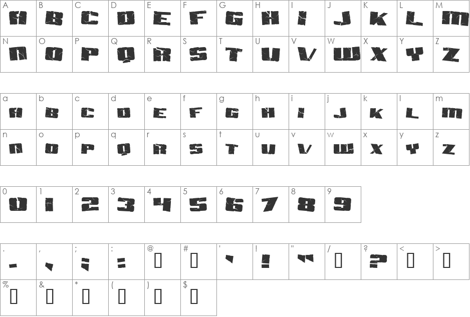 Aftershock Debris font character map preview