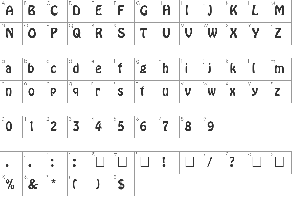 BoffoSSK font character map preview