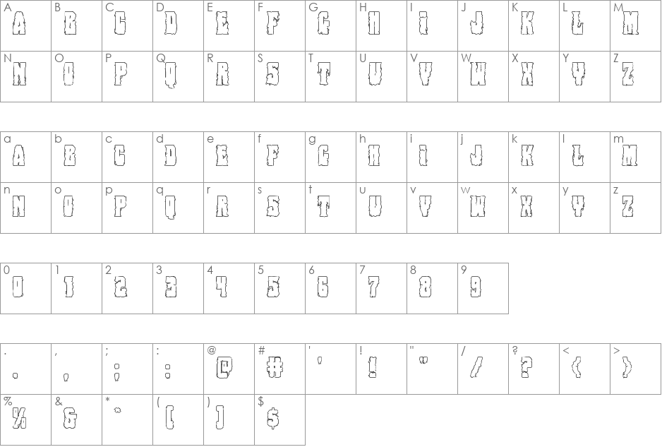 Bog Beast Outline font character map preview