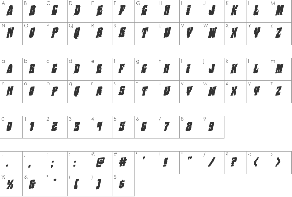 Bog Beast Rotatalic font character map preview