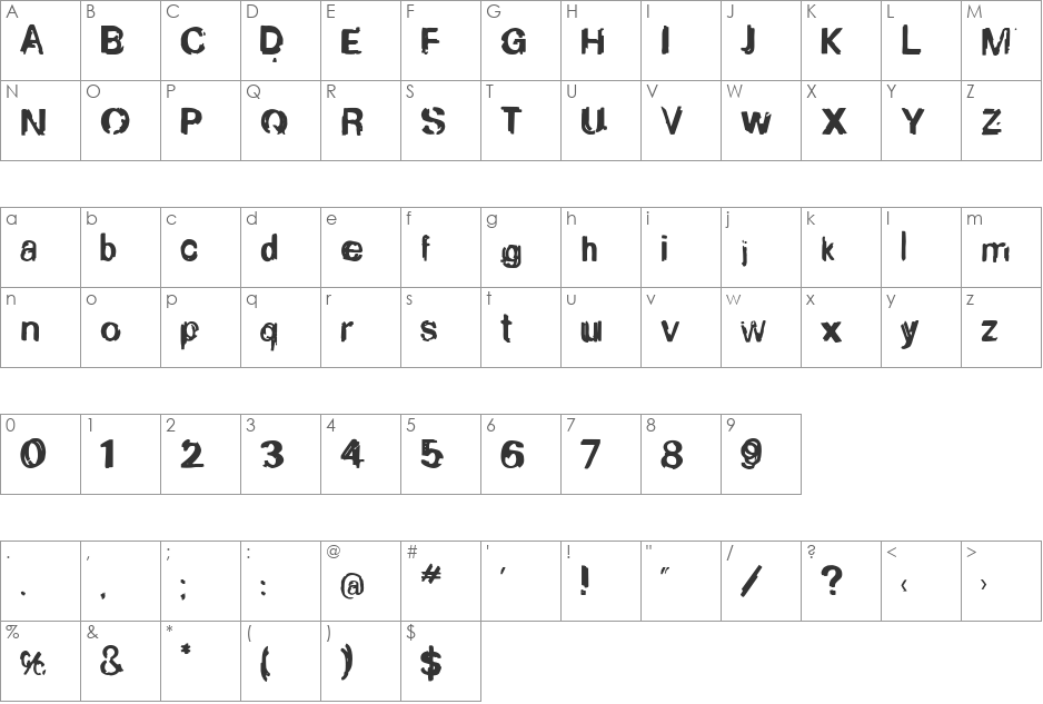 Boggle font character map preview