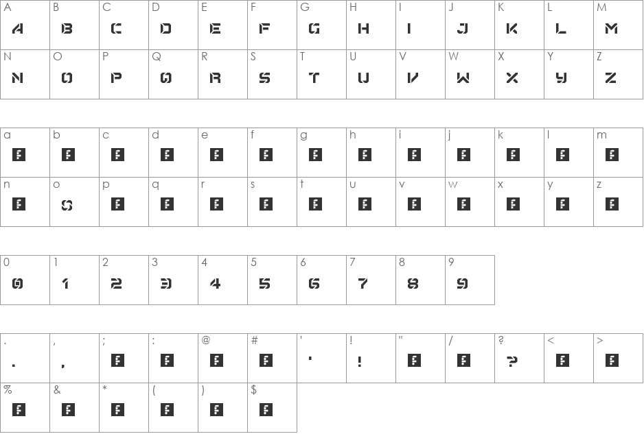 Boikot Stencil font character map preview