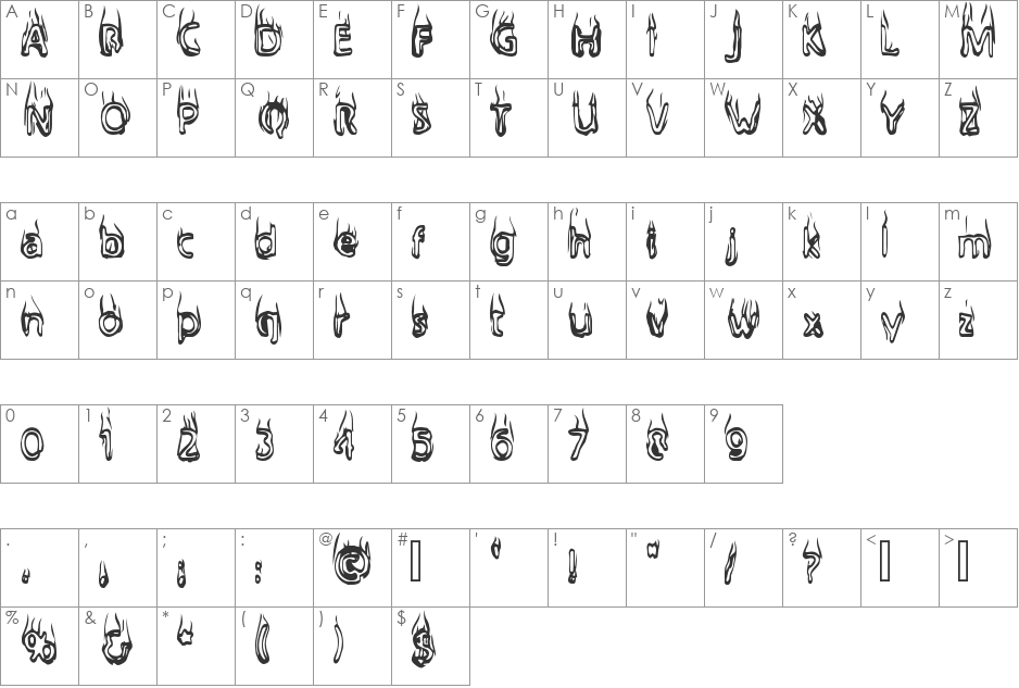 Boil Over font character map preview