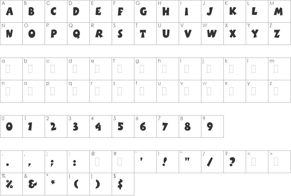 Boink font character map preview