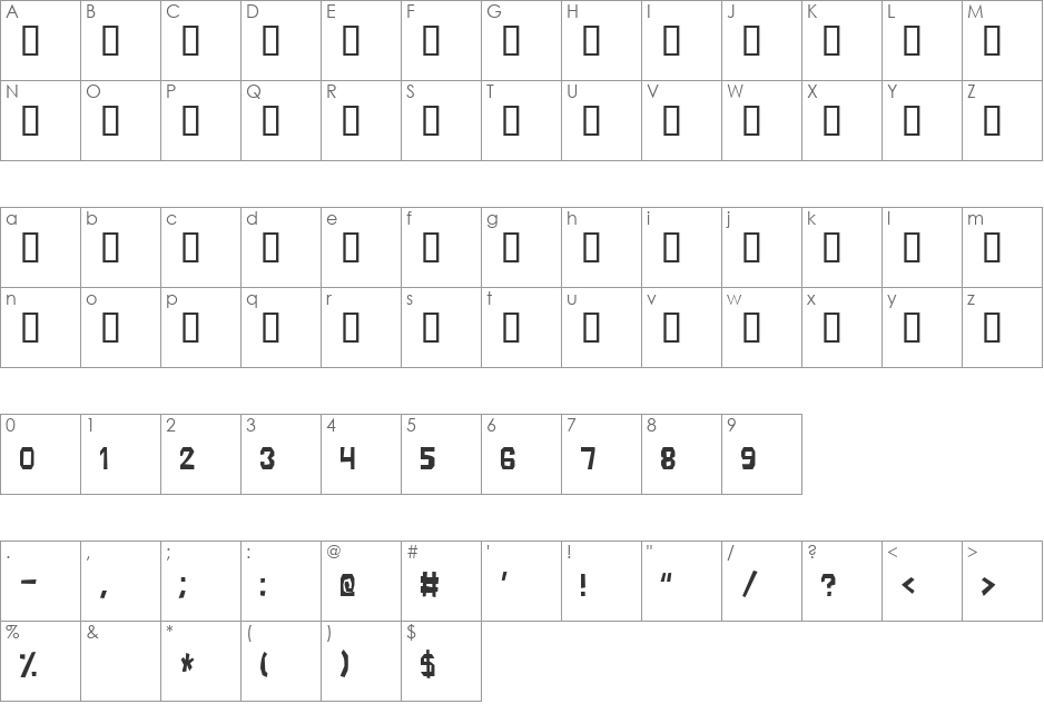 Boker font character map preview