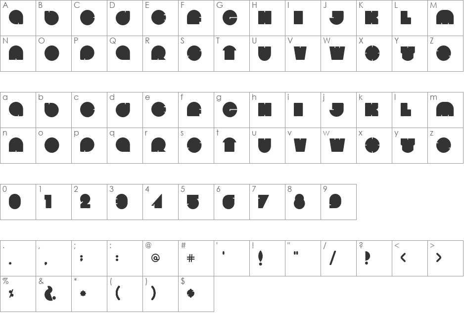 Bola font character map preview