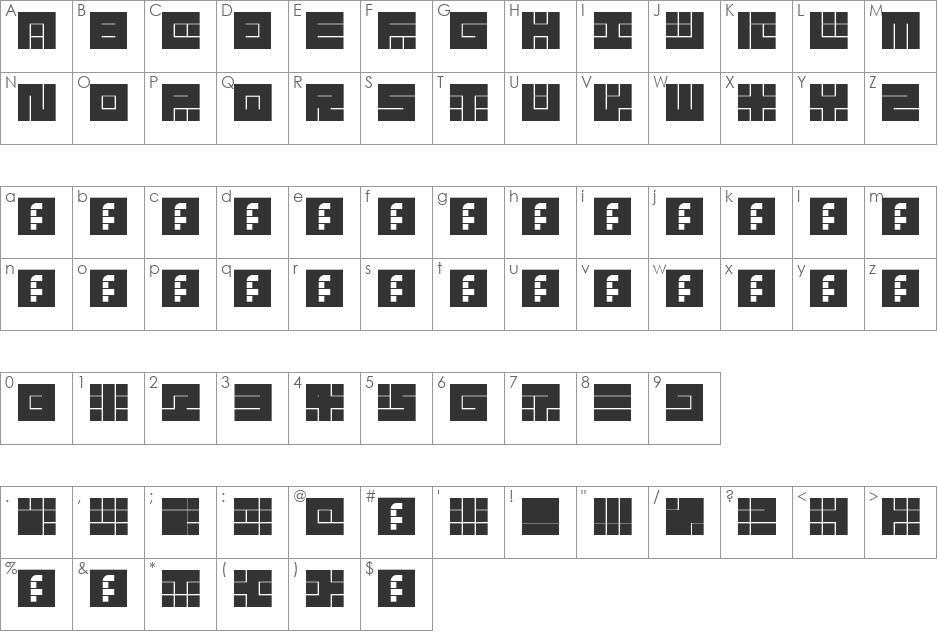BOLD font character map preview