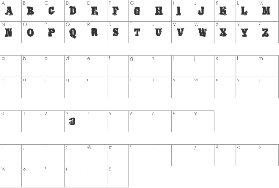 Bold Pressing H3 demo font character map preview