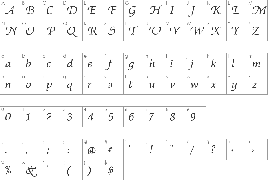 Afton font character map preview