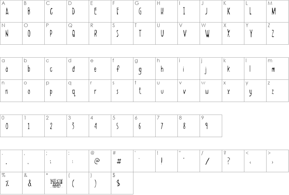 Boldenstein THIN font character map preview