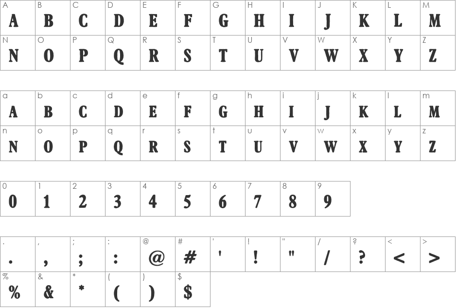 Afton James font character map preview