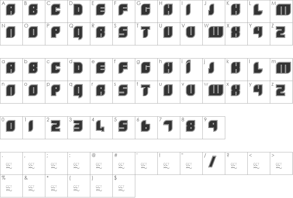 Boldie Outline font character map preview