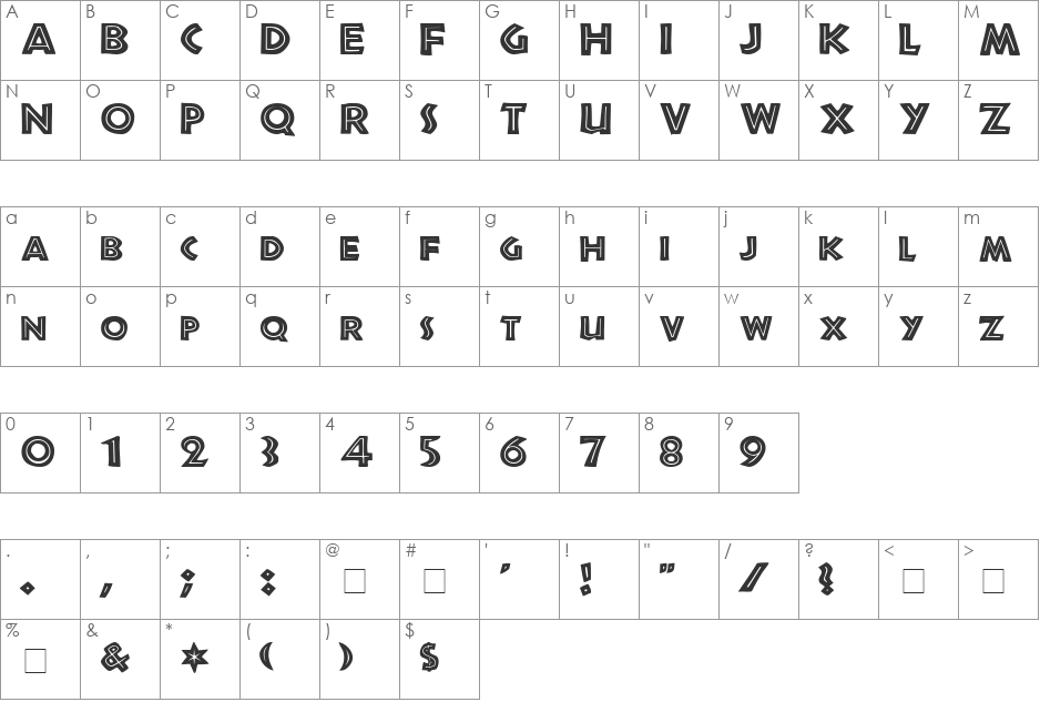 Bolivia font character map preview