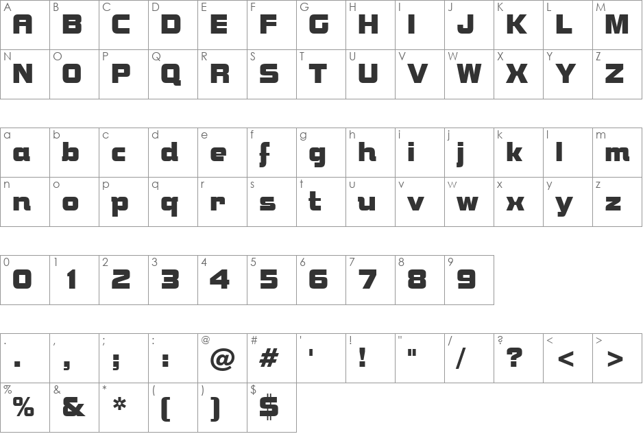 Bolt Bd BT font character map preview