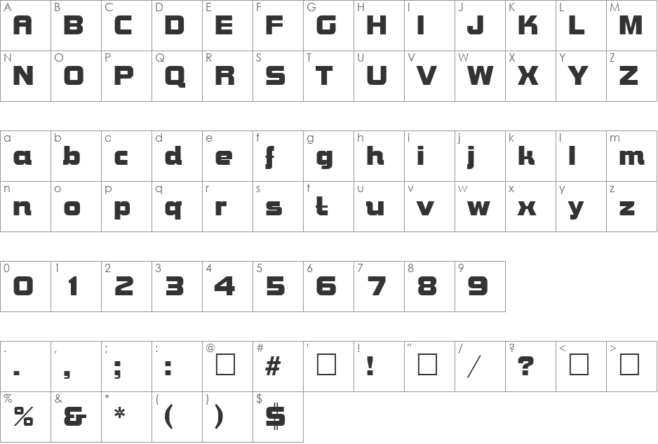 Bolts SF font character map preview