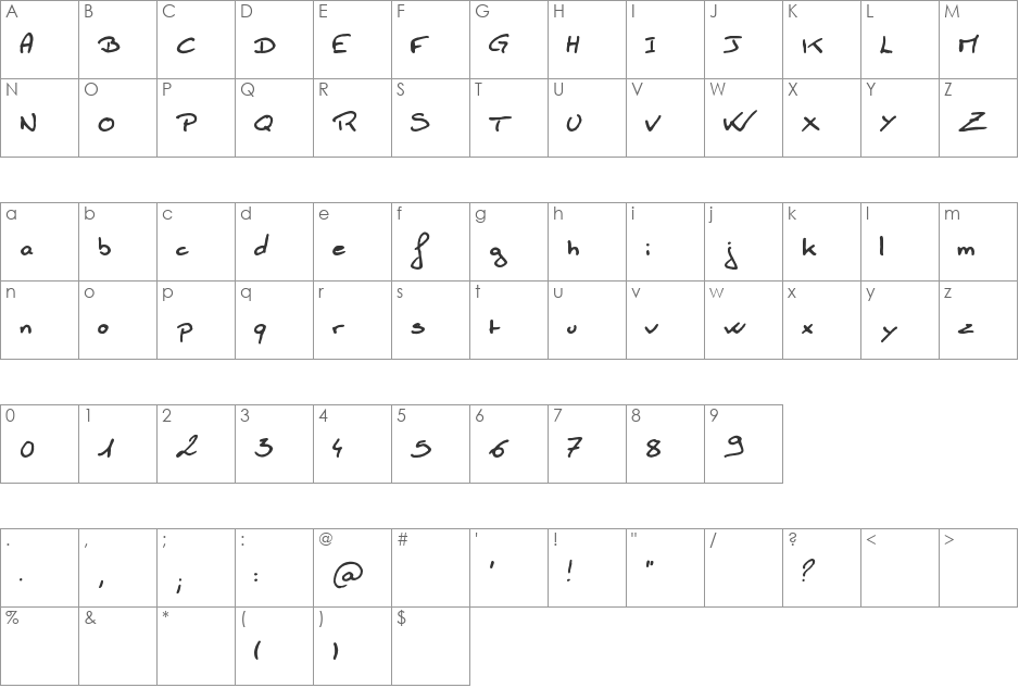 Boluge font character map preview