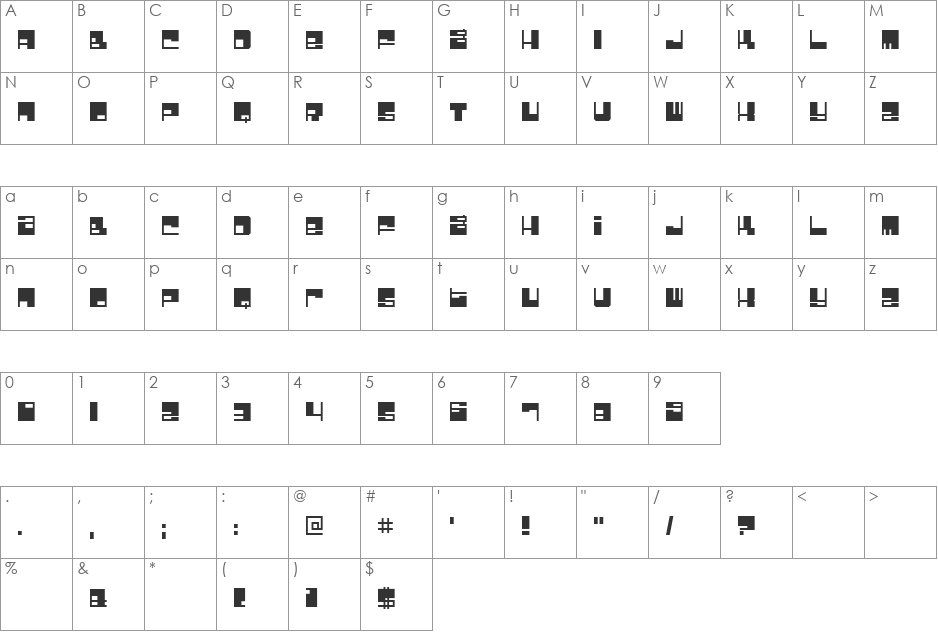 Bomb Factory font character map preview