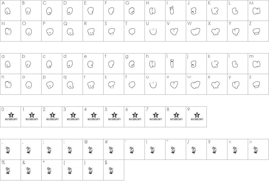 BOMB FONT font character map preview