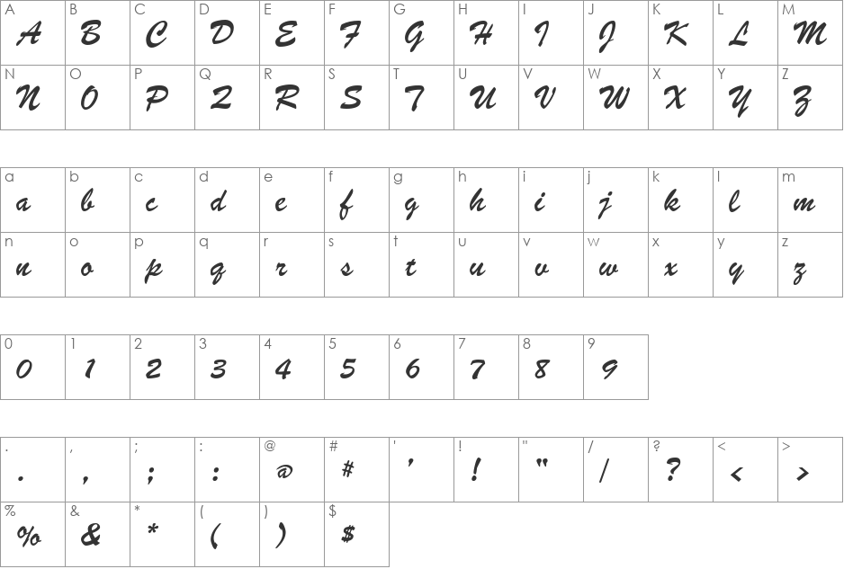 BombatDB font character map preview