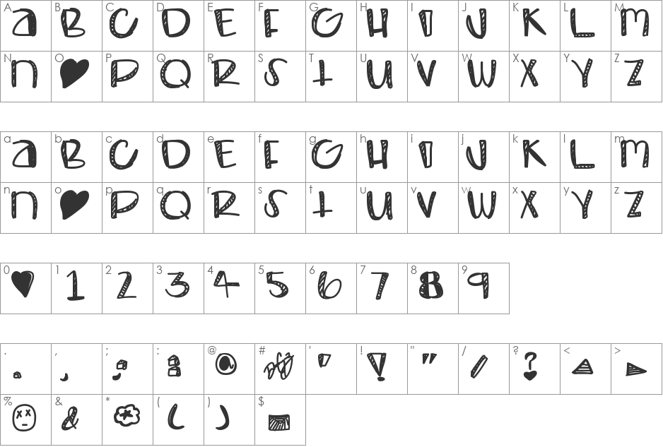 Bombay font character map preview