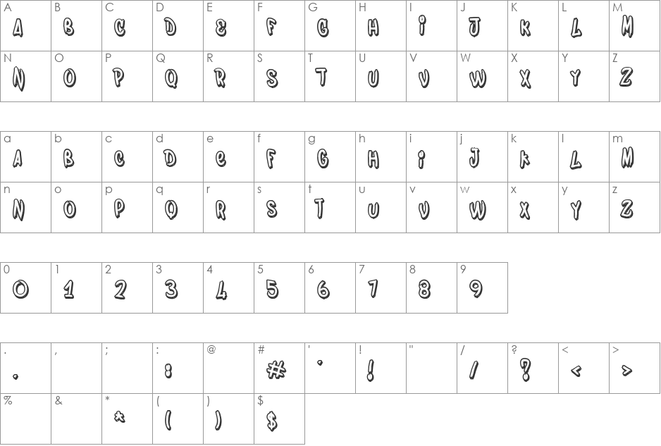 Bombing font character map preview