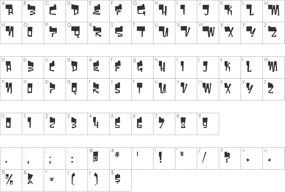 Bomr font character map preview