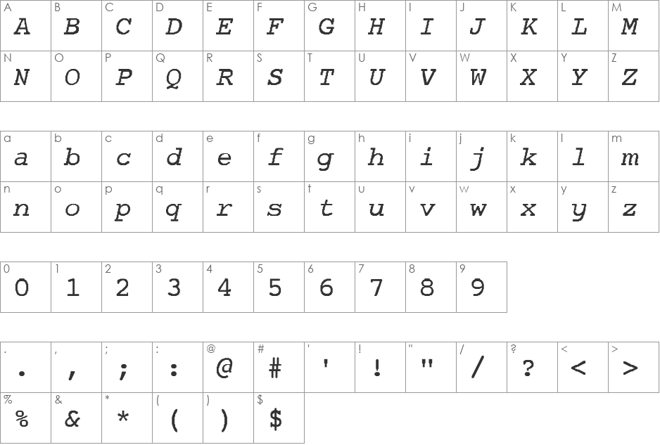 Bon-Normal font character map preview