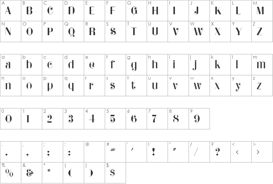 Bonaparte font character map preview