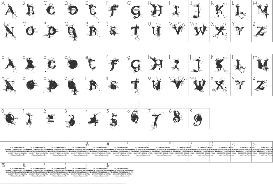 BONDAGE DEMO VERSION font character map preview