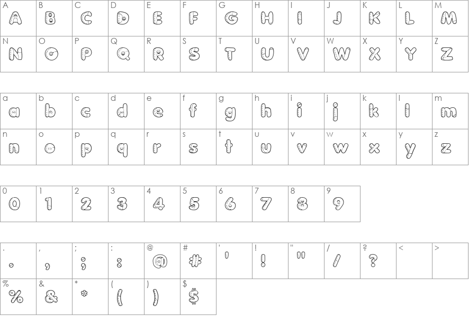 Boneca de Pano font character map preview