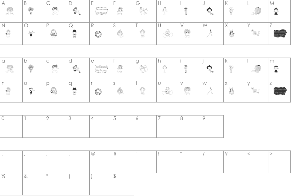 BonecaS de Pano font character map preview
