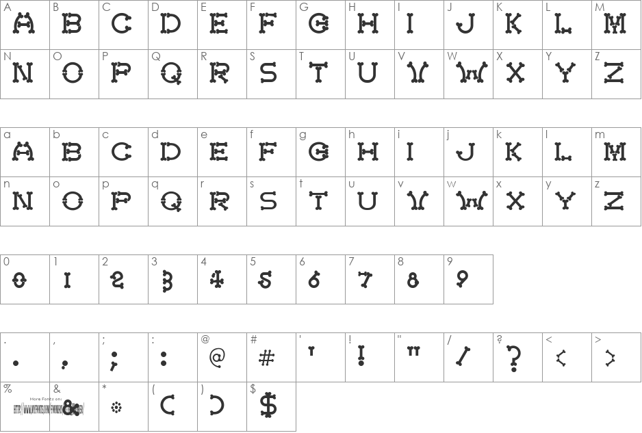 Bonecracker shadow font character map preview