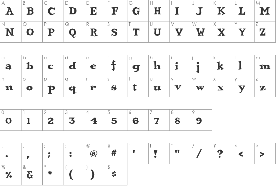 Bonehead font character map preview
