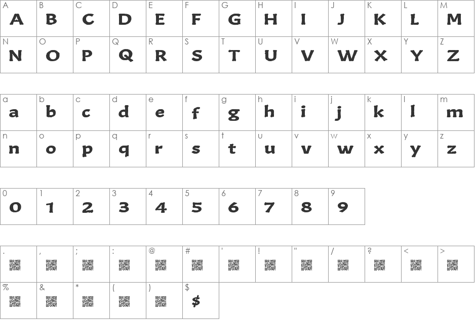 BoneKing font character map preview