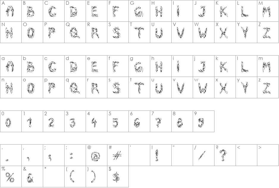 BONES font character map preview