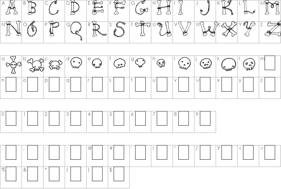 Bones & Rope font character map preview