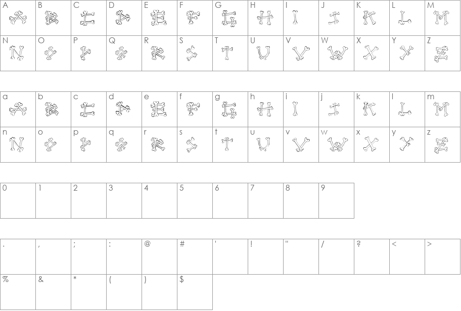 Bones2 font character map preview