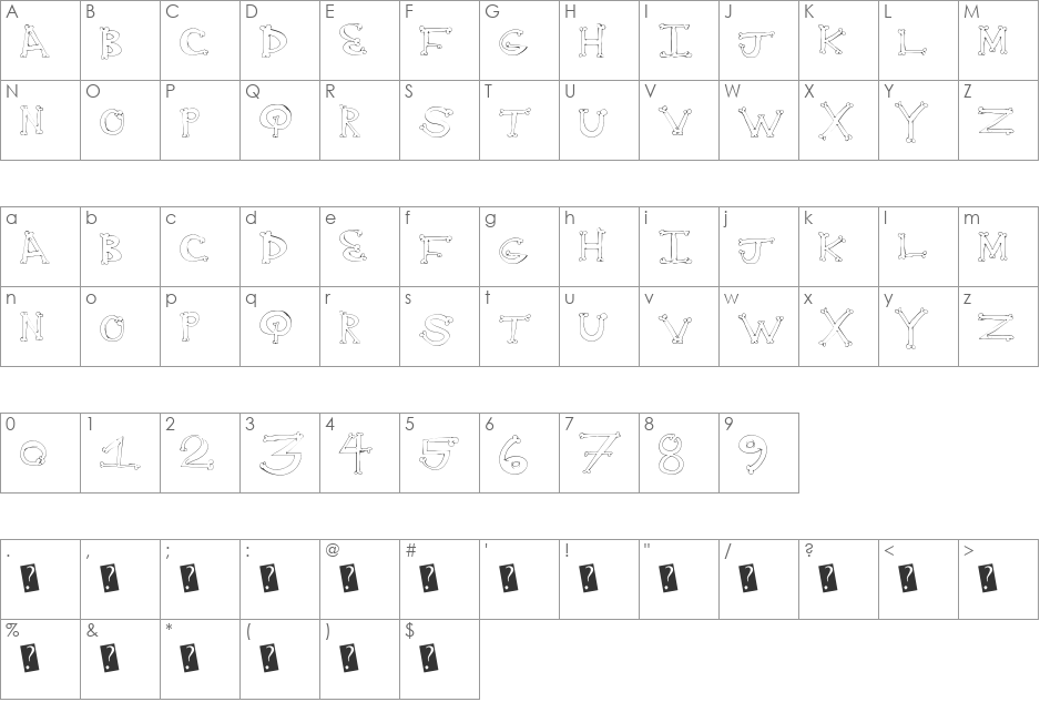BoneYard font character map preview